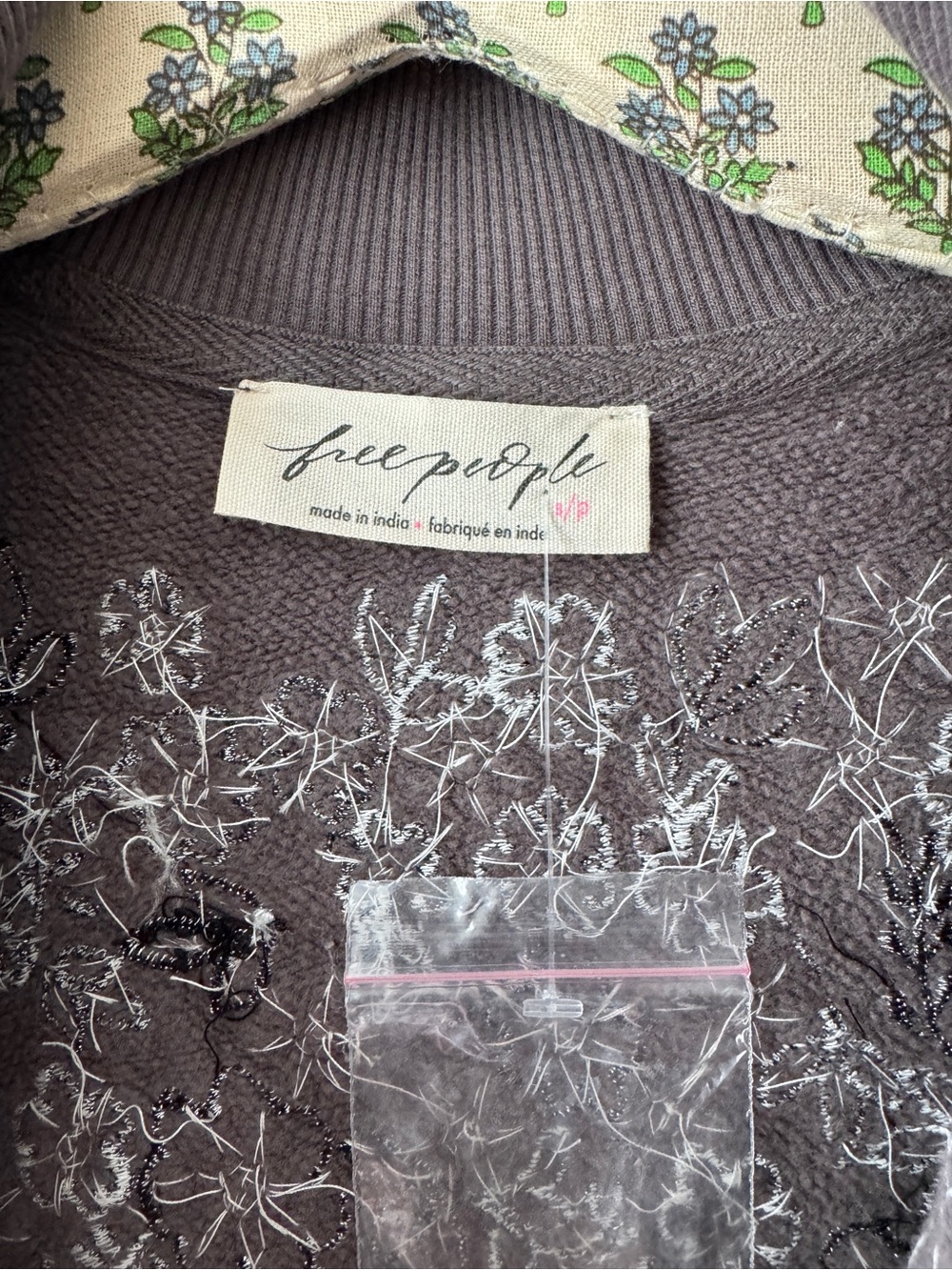 Free People Lavender Half-Zip Pullover with White Floral Embroidery - Picture 4 of 10